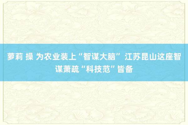 萝莉 操 为农业装上“智谋大脑” 江苏昆山这座智谋萧疏“科技范”皆备